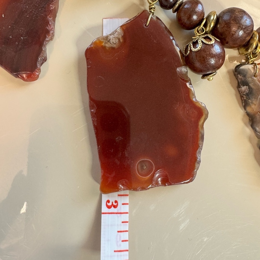 Carnelian Agate Brown and Gold Chunky Chico’s Natural Stone Necklace - Picture 6 of 12